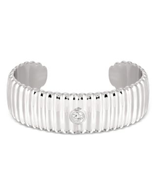 Crystal Solitaire Ribbed Cuff Bracelet