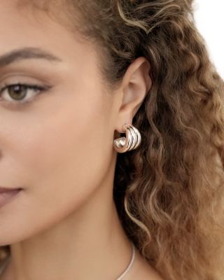 Triple Ribbed Huggie Hoop Earrings