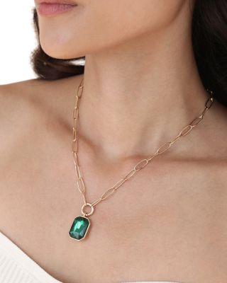 Stone Bezel Deco Pendant Necklace, 15-20"