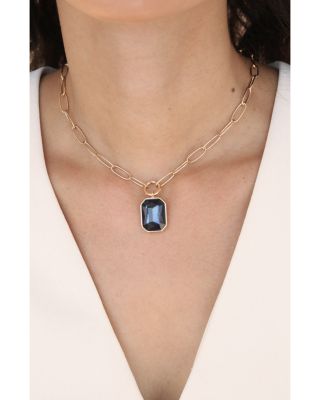 Stone Bezel Deco Pendant Necklace, 15-20"