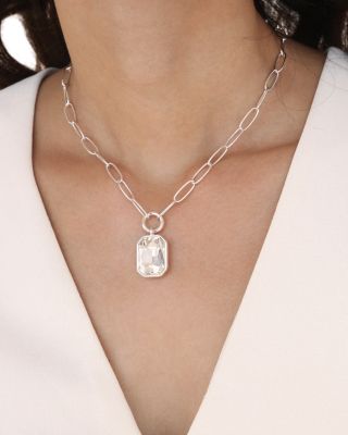 Stone Bezel Deco Pendant Necklace, 15-20"