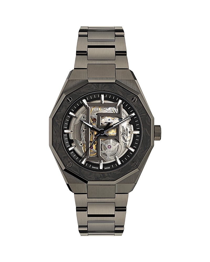 Ferragamo Edge Skeleton Watch In Black