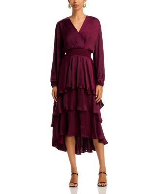 Bei Surplice Neck Asymmetric Midi Dress