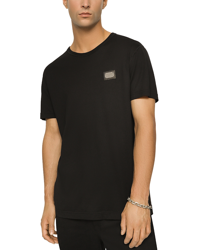 Dolce & Gabbana Black V-neck Logo T-shirt In Blue