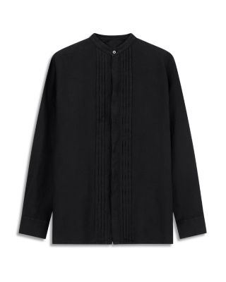 Garment Dyed Linen Guru Collar Regular Fit Button Down Shirt