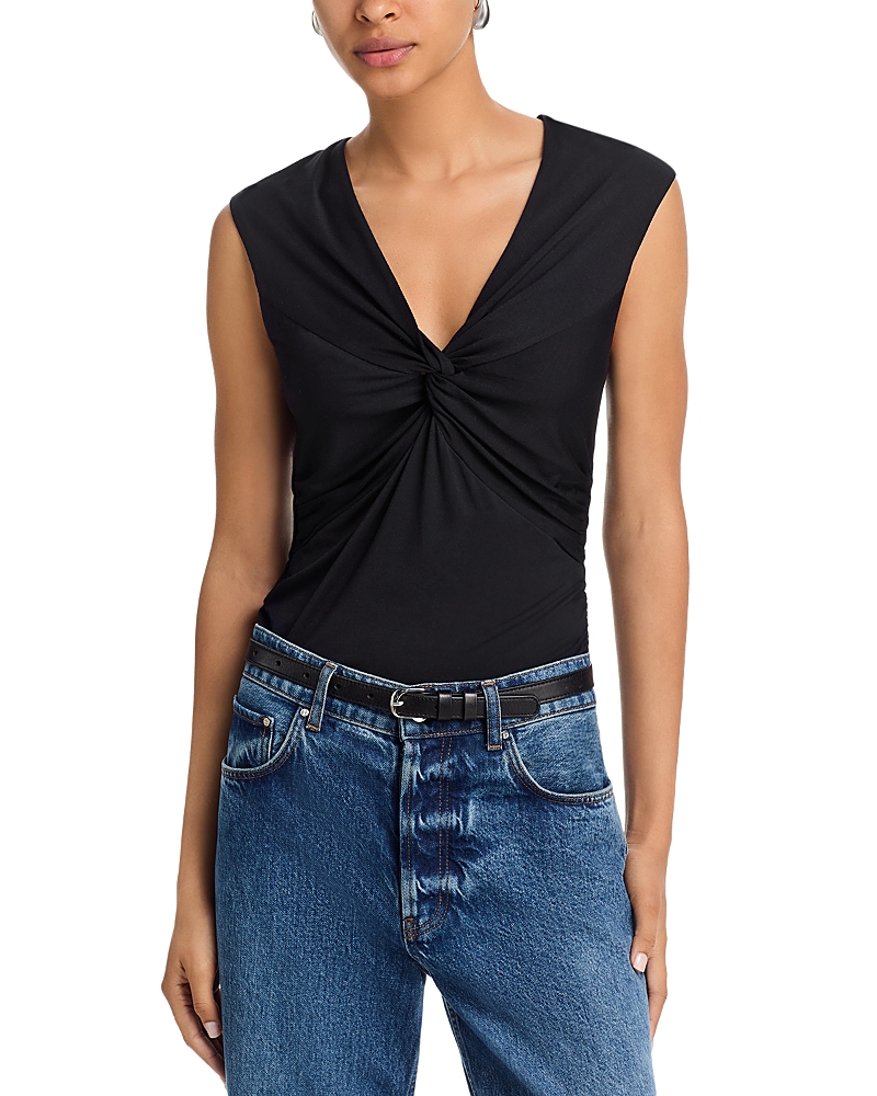 Rag & Bone Luca Twist V Neck Top In Black