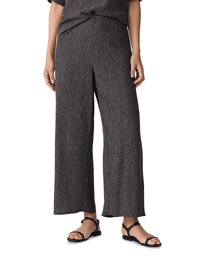 Eileen Fisher Wide Leg Organic Linen Ankle Pants In Brown