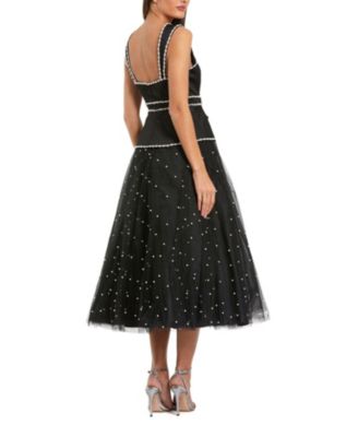  Sleeveless Embellished Crepe and Tulle Midi Dress