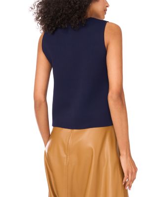 Sleeveless Button Up Crewneck Top