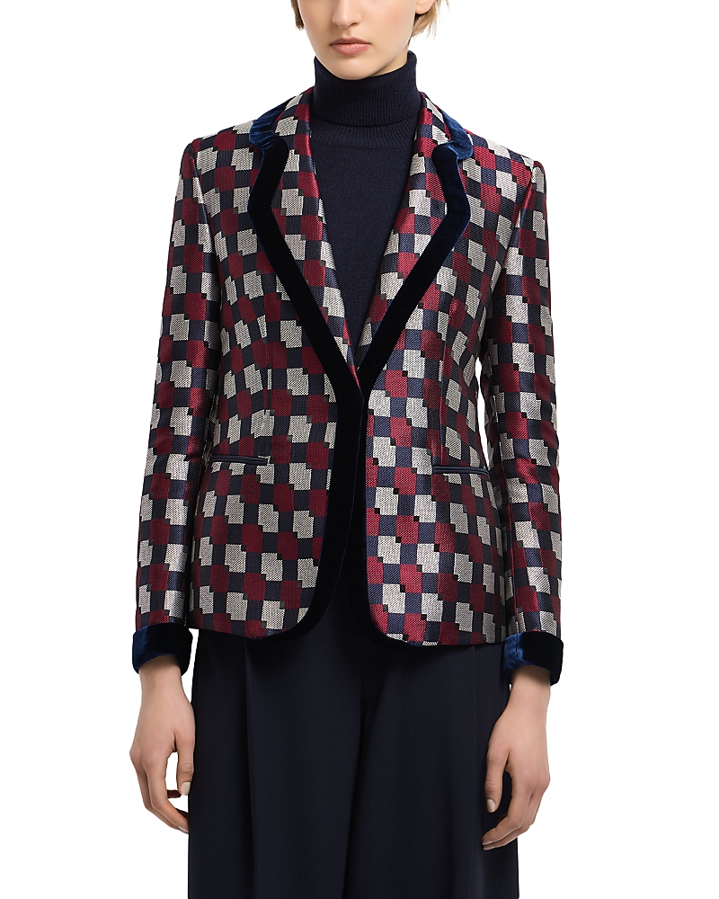 Emporio Armani Geometric Jacquard Blazer With Velvet Details In Multi