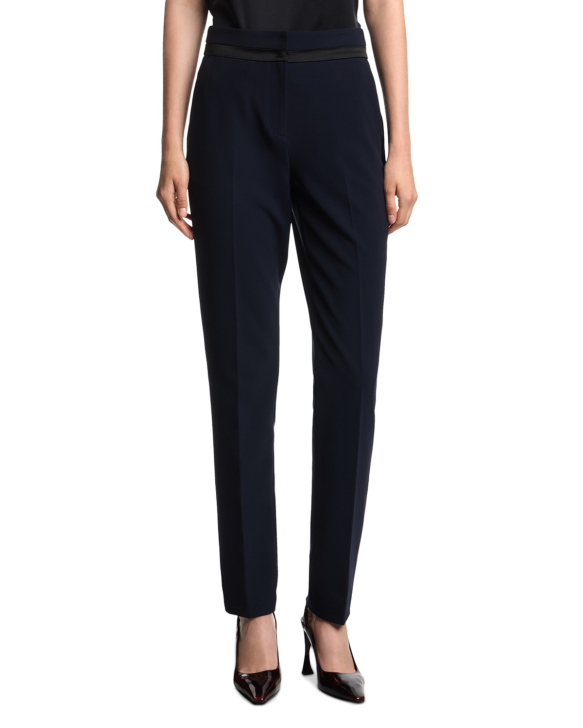 Emporio Armani Satin Striped Pants in Solid Dark