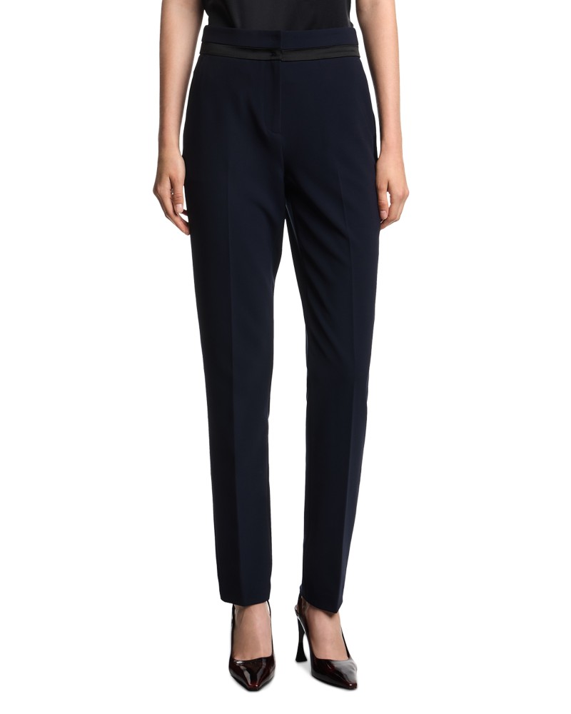 Emporio Armani Satin Striped Pants in Solid Dark