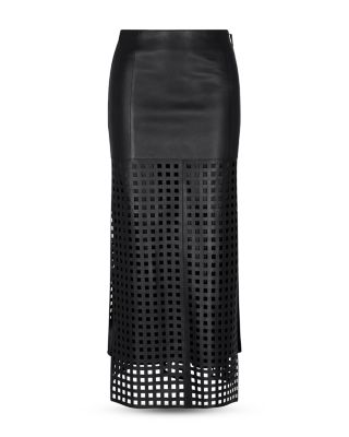 Leather Square Lasercut Midi Skirt