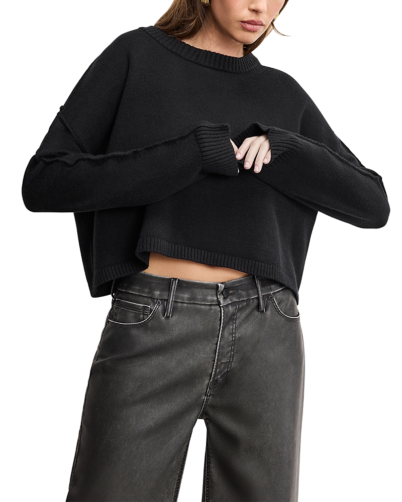Good American Cropped Crewneck Sweatshirt In Black