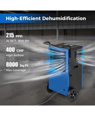  215 Pints Commercial Dehumidifier with Drain Hose 24H Timer Portable Handle