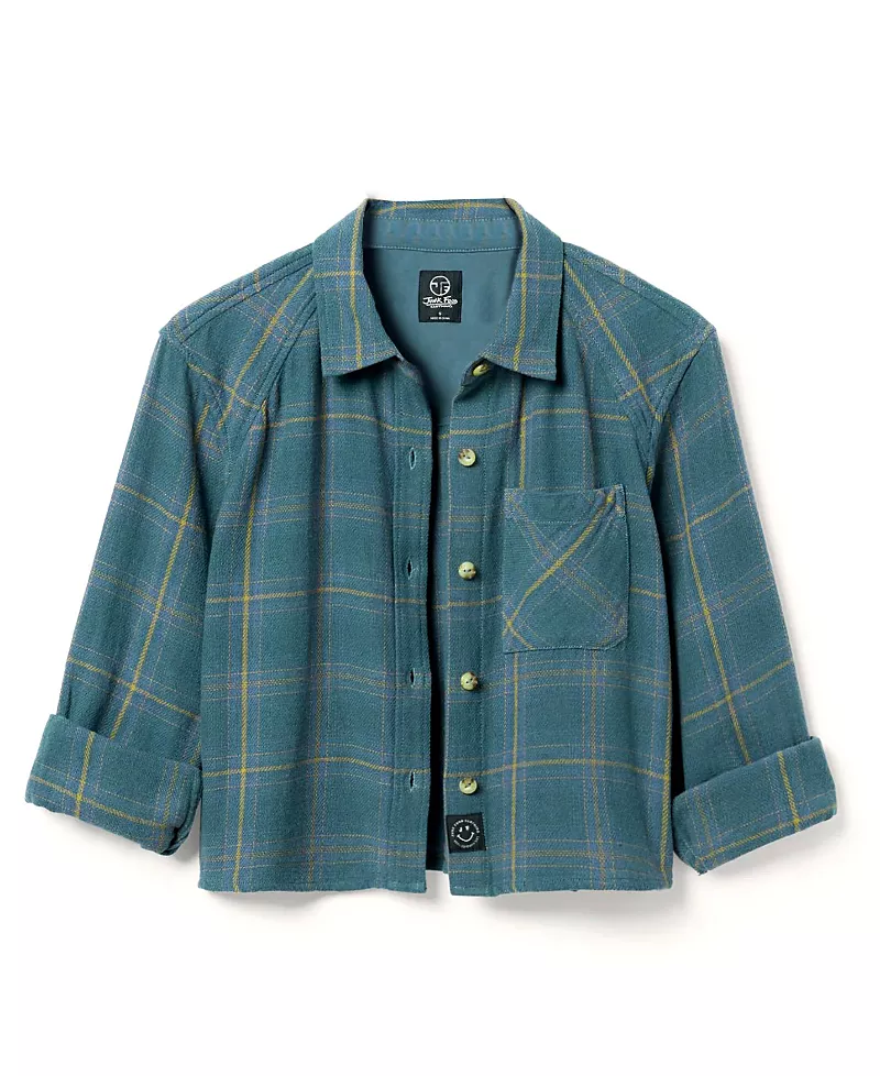 Junk Food Clothing Women's Twill Plaid Crop Shirt