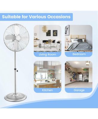 16" Standing Pedestal Fan with 3 Speed Settings Carrying Handle Aluminum Blades