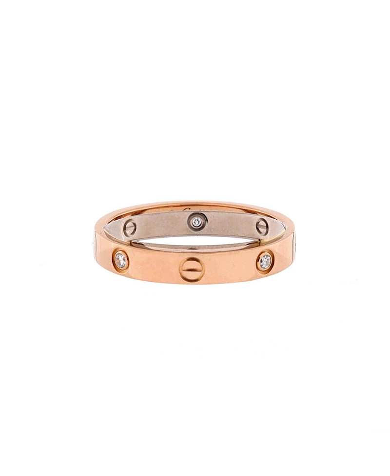 Pre-owned Pre-owned Cartier Cartier Love 6 Diamonds Double Ring 18k Rose Gold And 18k White Gold With Diamonds