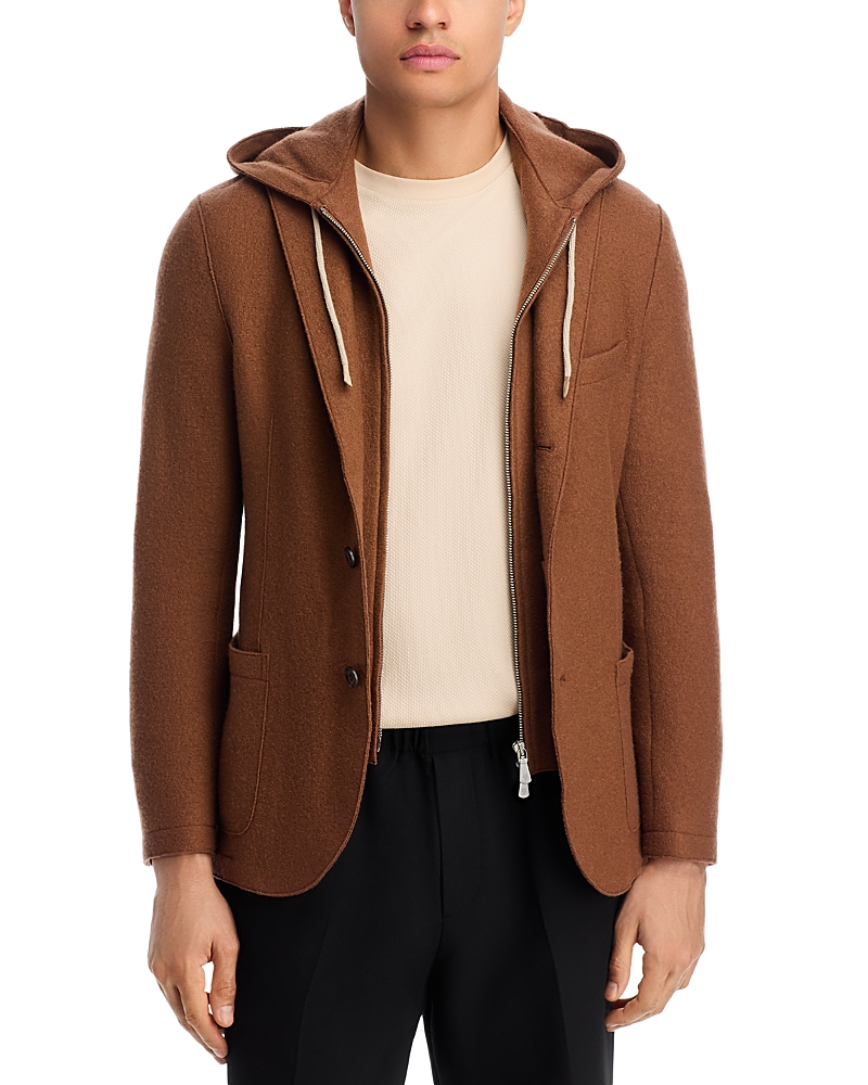 Eleventy Boiled Wool Slim Fit Sport Coat With Removable Full Zip Hoodie In Brown
