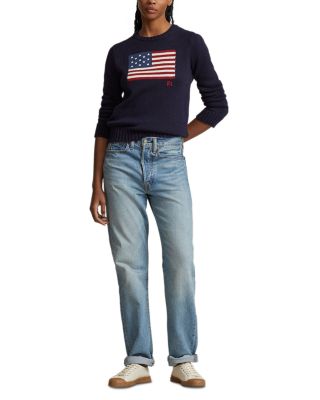 American Flag Cotton Crewneck Sweater