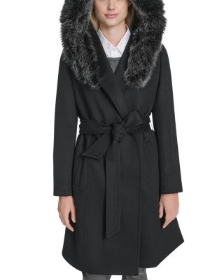 Single Breasted Faux Fur Hooded Coat