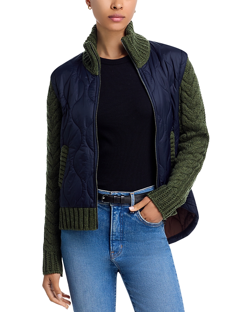 Veronica Beard Patra Quilted Mixed Media Wool Blend Jacket In Green