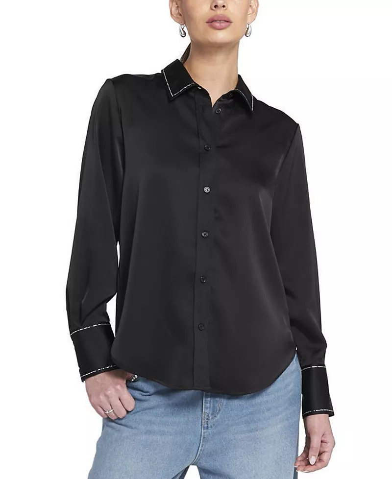 Elle Collection Sparkle Trim Satin Shirt