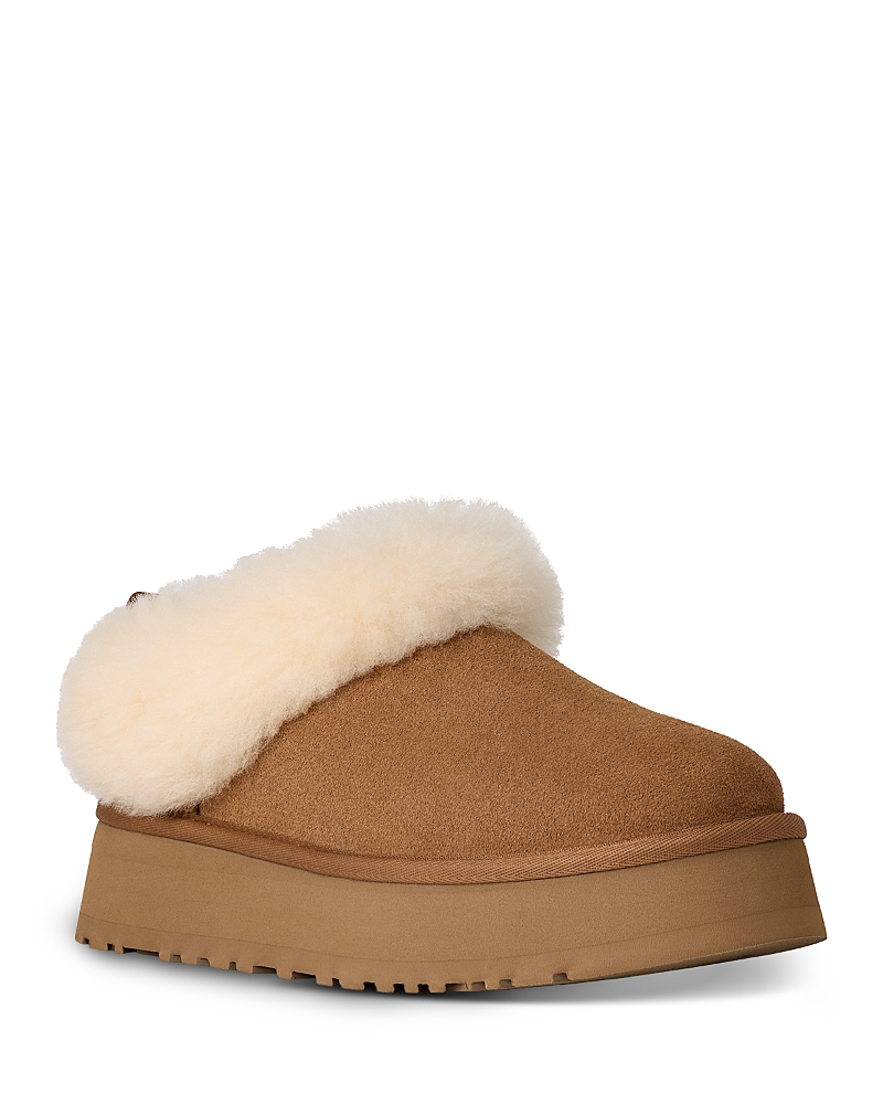 Ugg Platform Slippers With Plush Shearling Collar And Contrast Logo In Brown
