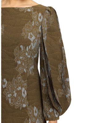 Arana Pleated Bishop Sleeves Shift Jacquard Dress