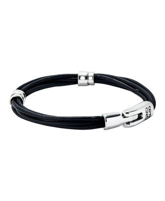 Multiple Leather with 2 Circumferences Plated in Sterling Bracelet