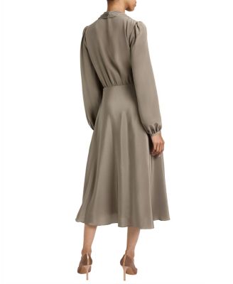 Jenn Silk Midi Dress with Drop Neck Tie
