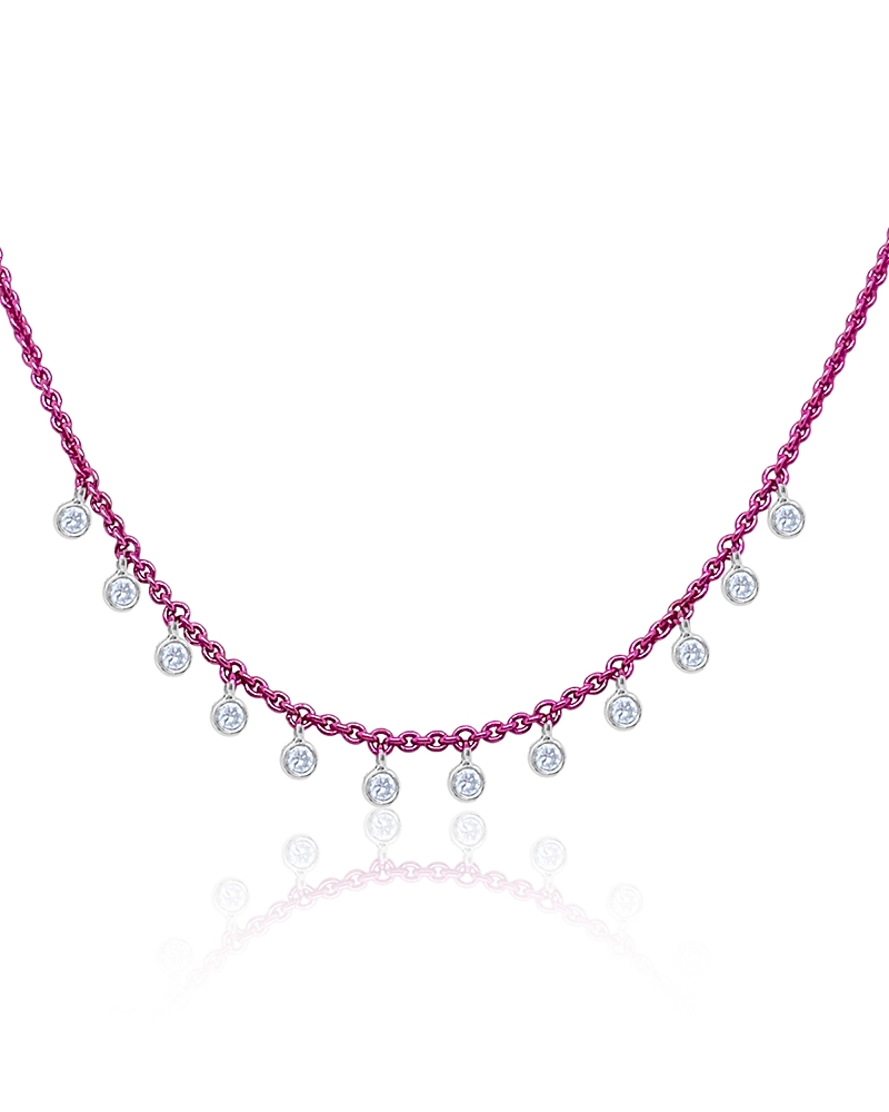 Meira T Pink Rhodium Plated Sterling Silver Diamond Dangle Beaded Necklace, 16-18 In Pink