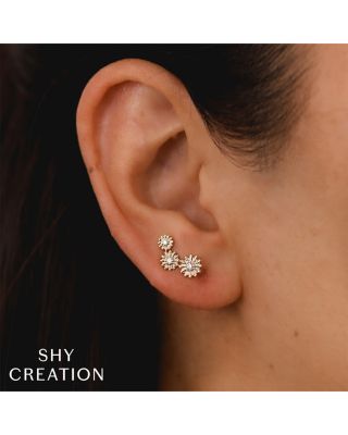 Diamond Flower Stud Earrings in 14K Yellow Gold, 0.09 tcw