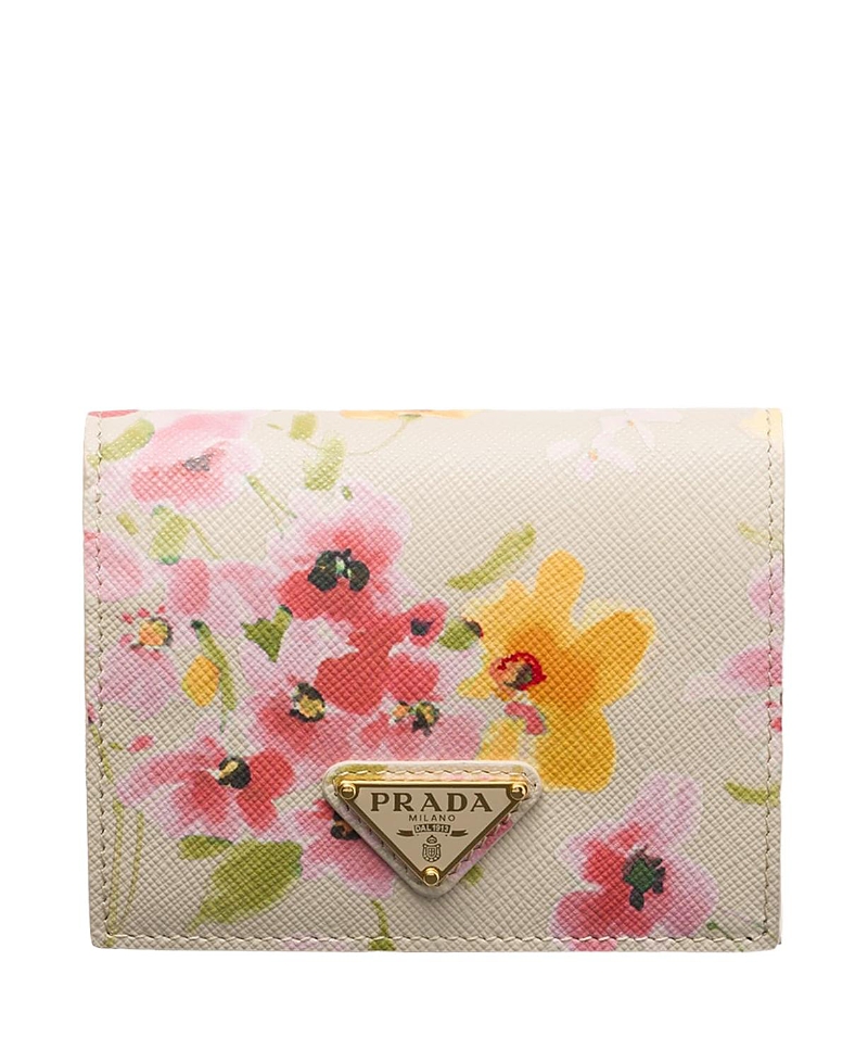 Prada Small Floral-Print Saffiano Leather Wallet