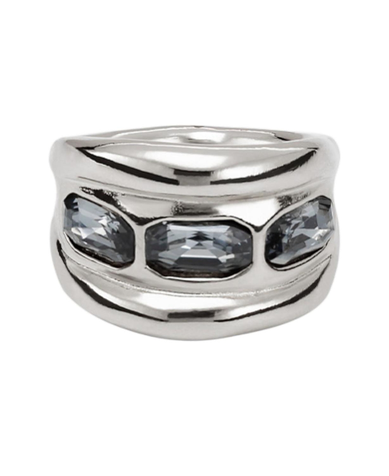 Unode50 Sterling Silver-plated Ring With 3 Grey Crystals In Metallic