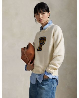 P Logo Wool Blend Crewneck Sweater