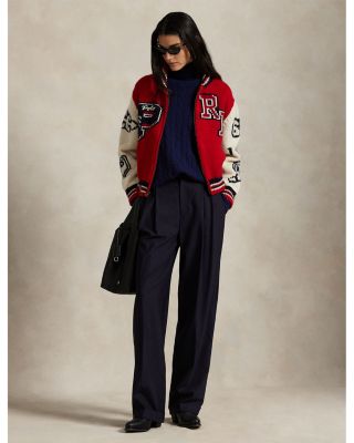 Ralph Lauren Wool Blend Zip Letter Cardigan | Bloomingdale's Women
