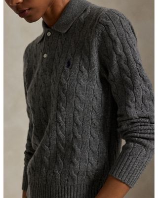 Cable Knit Wool Cashmere Polo Sweater