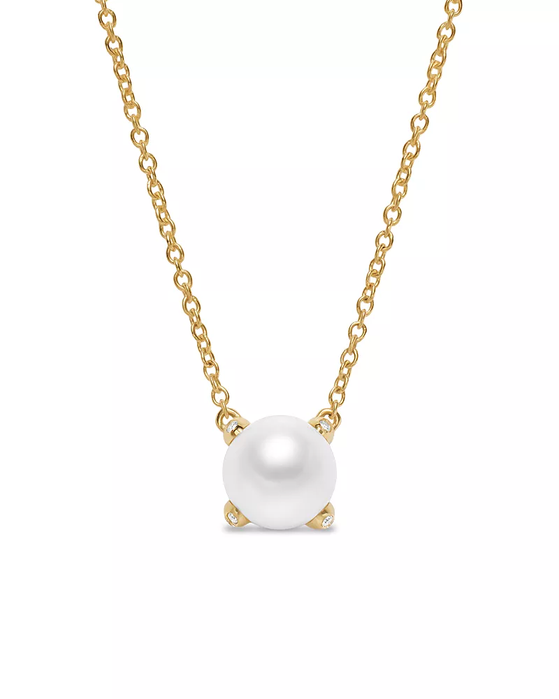 David Yurman Cultured Freshwater Pearl Classics Necklace in 18K Yellow Gold with Diamonds, 6.5mm