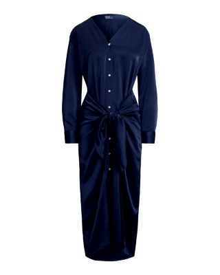 Satin Tie Front Wrap Shirtdress