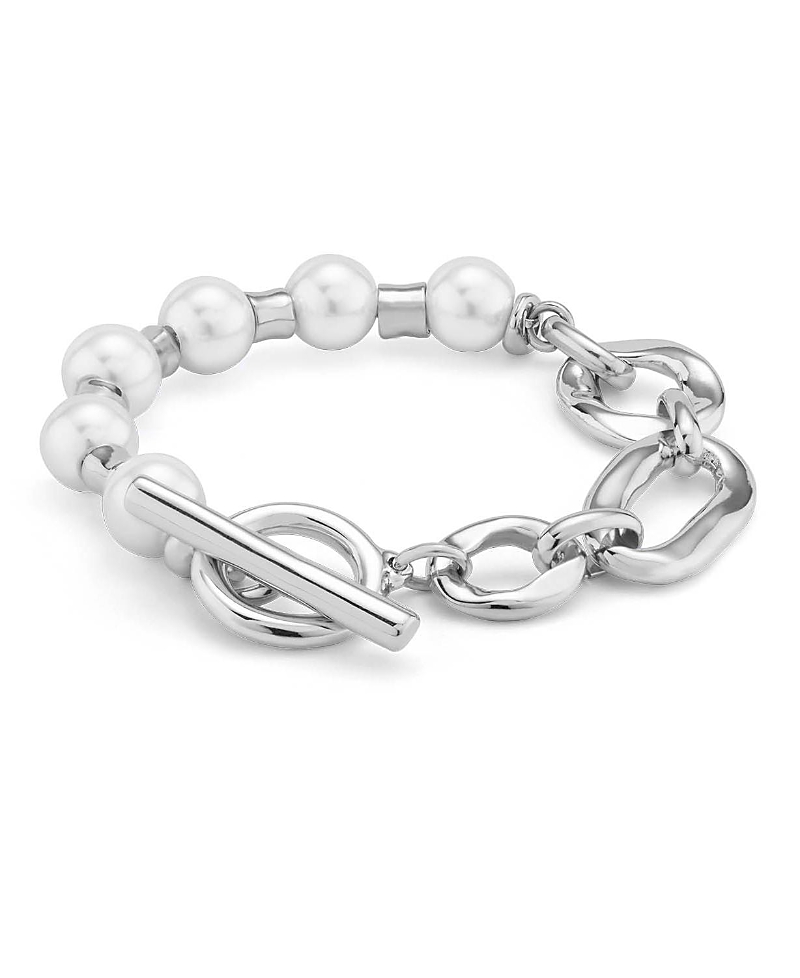 Unode50 Sterling Silver-plated Bracelet With A Combination Of Links And Pearls In Metallic