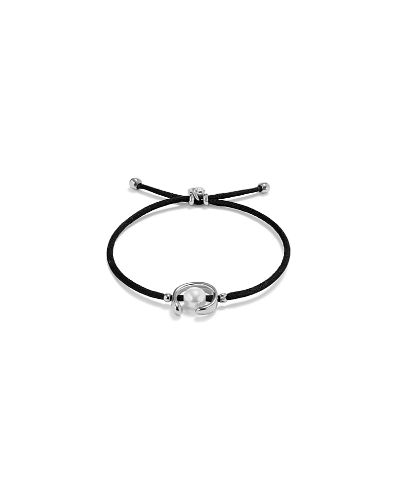Unode50 Sterling Silver-plated Black Thread Bracelet With Shell Pearl Accessory In Black