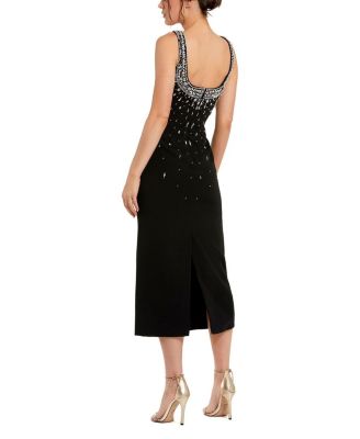 Beaded Crepe Scoop Neck Sleeveless Midi Dress
