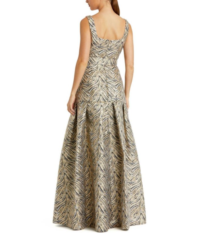 Sleeveless Brocade Gown with Belt