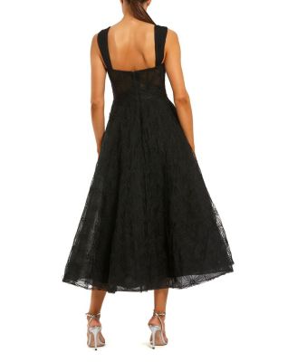 Sleeveless A Line Bustier Floral Tulle Midi Dress