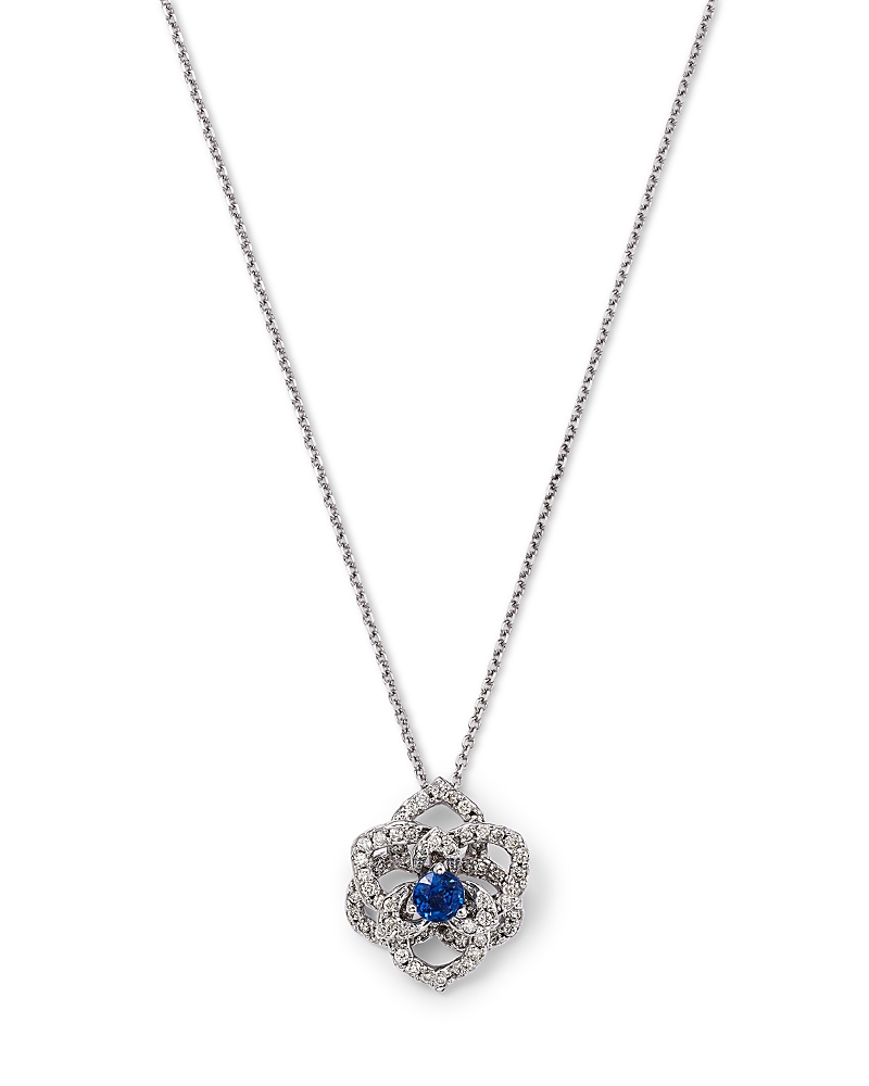 Bloomingdale's Fine Collection Sapphire & Diamond Flower Pendant Necklace In 14k White Gold, 16 In White