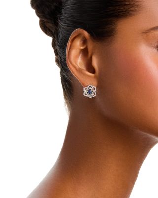 Sapphire & Diamond Flower Earrings in 14K White Gold