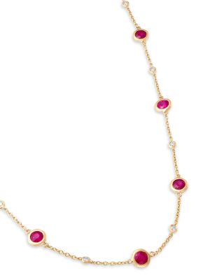 Ruby & Diamond Bezel Station Necklace in 14K Yellow Gold, 17"