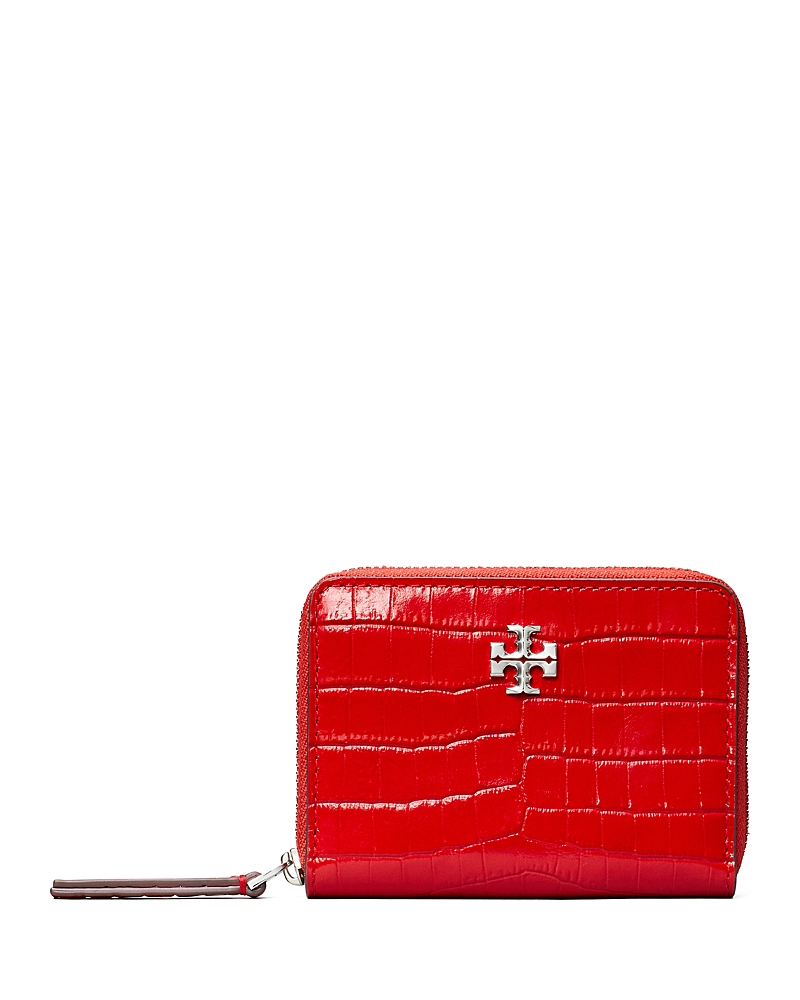 Tory Burch Crocodile-embossed Zip-around Wallet In Red