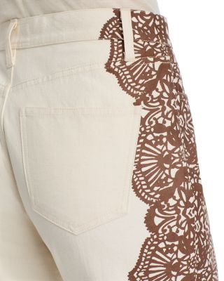 The Lace Print Wayn High Rise Cropped Jeans in Cream with Brown
